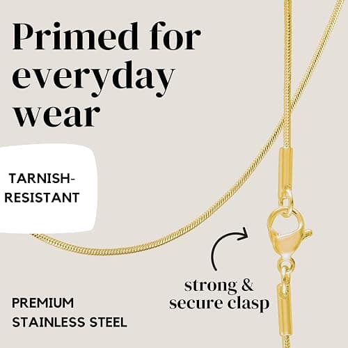 KISPER 24k Gold Snake Chain Necklace – Thin, Dainty, Gold Plated Stainless Steel Jewelry for Women & Men with Lobster Clasp thumbnail 4