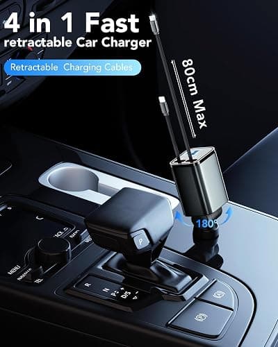 Retractable Car Charger Adapter for iPhone 17,4 in 1 Fast Charging Car Phone Charger,69W USB C Car Truck Accessories,Road Trip Essentials Gift for Men Women for iPhone 17 Pro Max/16/15/14/13/12,Galaxy thumbnail 7