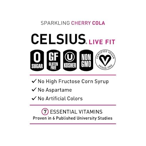 CELSIUS Sparkling Cherry Cola, Sugar Free Energy Drink, 12 Fl Oz (Pack of 12) thumbnail 4
