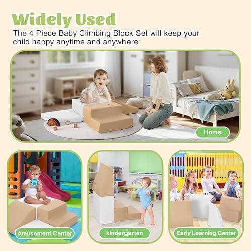 TODIBY 4-Piece Climbing Blocks for Toddlers: Soft PU Leather Baby Playset - Crawl and Climb Activity Indoor - Kids Play Equipment Climber Foam Blocks (Coffee/White) thumbnail 6