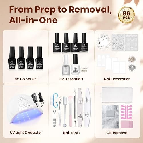 Beetles Gel Nail Polish Kit with U V Light- 88 PCS 55 Colors Gel Polish Set | Winter Atelier Fall Nails with Cat Eye Jelly Gel Base Top Coat Soak Off at Home Nails Kit Gifts for Women Girls Teen thumbnail 5