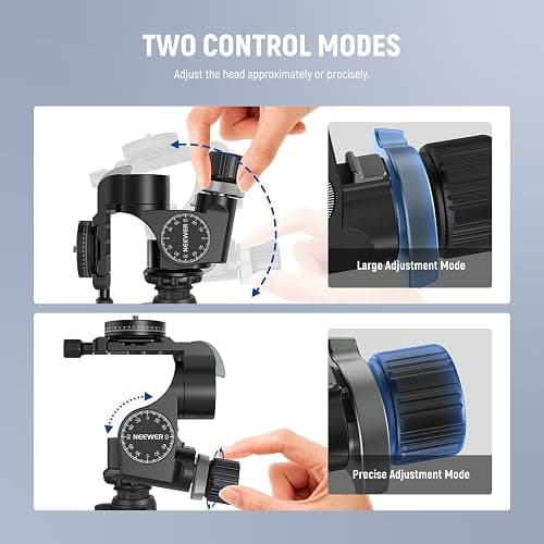 NEEWER 3 Way Geared Tripod Head with 360° Panoramic Arca QR Plate, Millimeter Micro Adjustment, Aluminum Alloy 3 Axis Pan Tilt Head with Quick Switch Large & Fine Dual Modes, Max Load 13.2lb/6kg, TH15 thumbnail 4