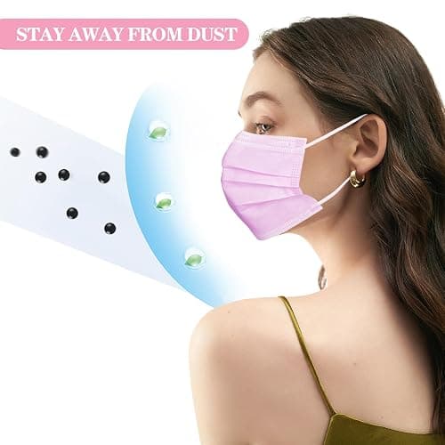 DC-BEAUTIFUL 100 Pcs Pink Disposable 3 Ply Earloop Face Masks,Fit for Adults thumbnail 5