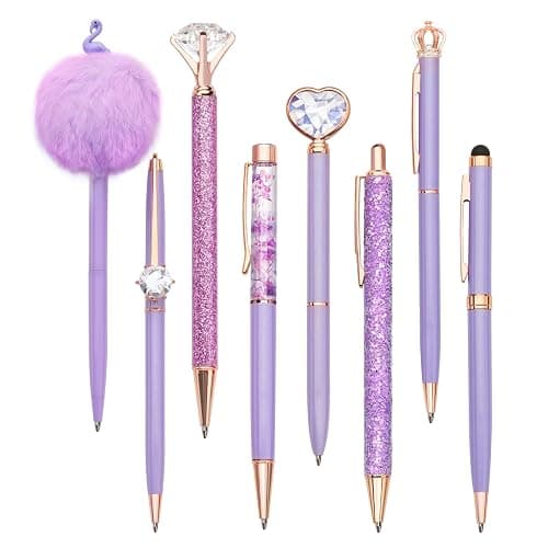WEMATE 8Pcs Ballpoint Pens Set Purple Pens Set Purple Ballpoint Pen Bling in Black & Blue Ink Metal Crystal Diamond Pen for Journaling Glitter Fancy Pens Gifts for Women Wedding Office thumbnail 9