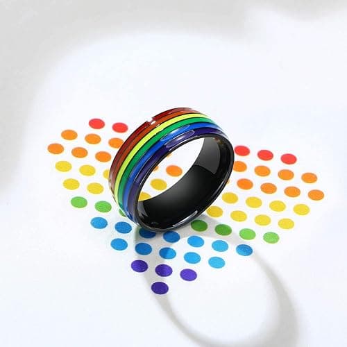 Nanafast 8mm Stainless Steel Enamel Rainbow LGBT Pride Ring for Lesbian & Gay LGBTQ Pride Wedding Engagement Band thumbnail 3