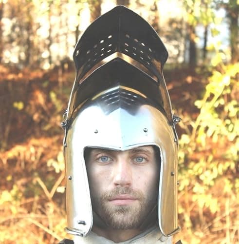 Medieval Renaissance Detachable Visor Barbute 18 Guage Functional Helmet Armor Rustic Vintage Home Decor Gifts thumbnail 3