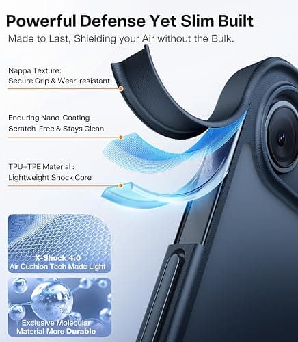 TORRAS for iPhone Air Case, Stronger Magnetic & Thin Fit with MagSafe, Shockproof Slim Case for iPhone 17 Air with Camera Control & Colorful Button, Mil-Grade Drop Tested, Translucent Matte Black thumbnail 9