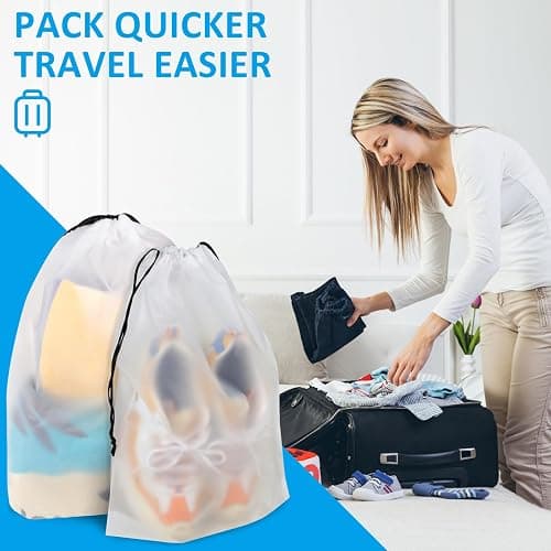 COIDEA, Waterproof Travel Drawstring Shoe Bags for Packing, Storage, Travel Essentials for Men and Women, 15.7 x 11.8 inches, Clear, 5 pieces thumbnail 7