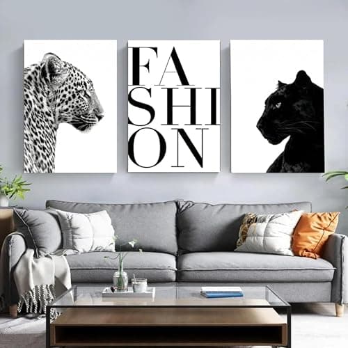 JORCEDI 3er Poster Aesthetic Schwarz Weiß Set,Moderne Wandbilder Schwarz Weiß Leopard Poster,Vintage-Geparden-Dekor,Eklektische Tierwelt für Wohnzimmer, Schlafzimmer, ohne Rahmen (50 * 70cm) - Image 1