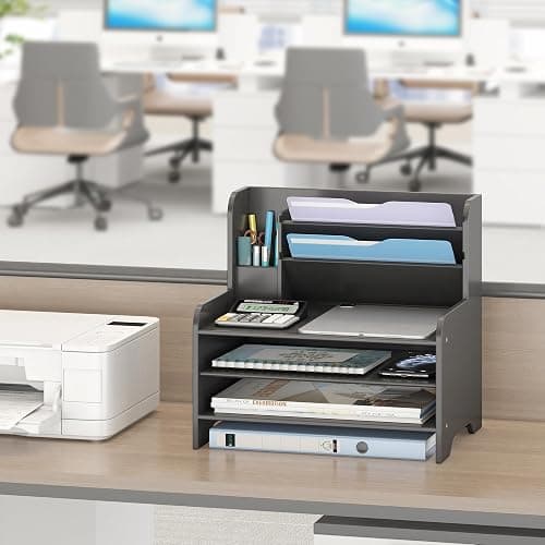 Desk File Organizer - 6-Tier Desktop Mail Letter Tray Paper Document Organizer with Pen Holder for Home Office Supplies, Office Desk Accessories & Workspace (Black) thumbnail 6