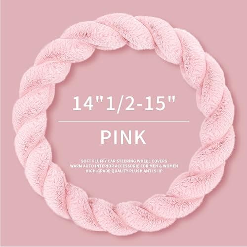 HighnessHwoo Luxury Fluffy Winter Car Steering Wheel Cover for Women Soft Warm Plush Cute Auto Accessories for Vehicle, Sedan, Universal, Fuzzy, Anti Slip, Pink, Standard Size, 14.75-15.15" thumbnail 3