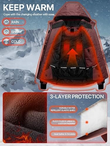 FREE SOLDIER Damen Winterjacke Wasserdicht Atmungsaktiv Warme Fleece Gefütterte Ski Jacke Outdoor Winterregenjacke mit Kapuze und Vollständig Versiegelte Nähte thumbnail 4