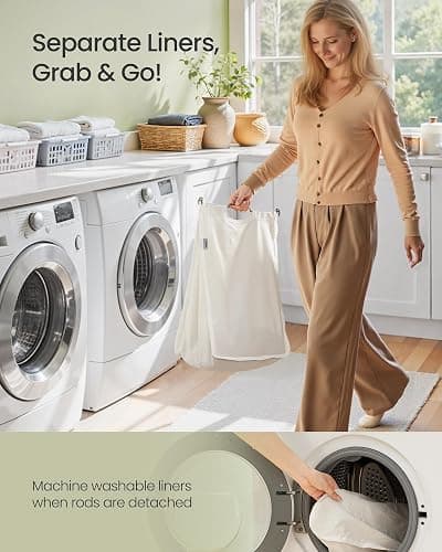 SONGMICS Laundry Hamper 2 Sections, 34.3 Gal. (130 L) Handwoven Water Hyacinth Wicker Laundry Basket with Lid, Natural Material, Removable Machine Washable Liners, Handles, Natural ULCB202Y01 thumbnail 6