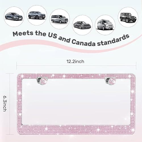 2 Pack License Plate Frames for Women, Sparkly Rhinestone Diamond Car Accessories with Glitter Crystal Caps (Pink (2PCS)) thumbnail 6