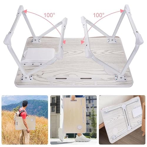 Laptop Bed Table, Laptop Desk for Bed, Foldable Laptop Bed Desk with USB Charge Port, Handle, Desktop Card Slot, Cup Slot, Side Drawer, Portable Laptop Table for Bed Eating Reading Working thumbnail 5