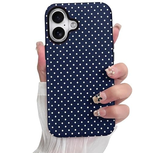 Aleviker Case for iPhone 16 Plus, Glossy Hybrid 2-Layer Hard Shell, Aesthetic Scratch Resistant Cover, Navy Blue Polka Dot thumbnail 2