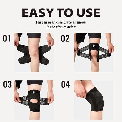 Knee Brace with Side Stabilizers for Knee Pain, Adjustable Knee Support for Meniscus Tear ACL MCL Arthritis Injury Recovery, Breathable Knee Wrap for Men & Women, Workout, Sports (Black, Medium) - Medium - Black thumbnail 7