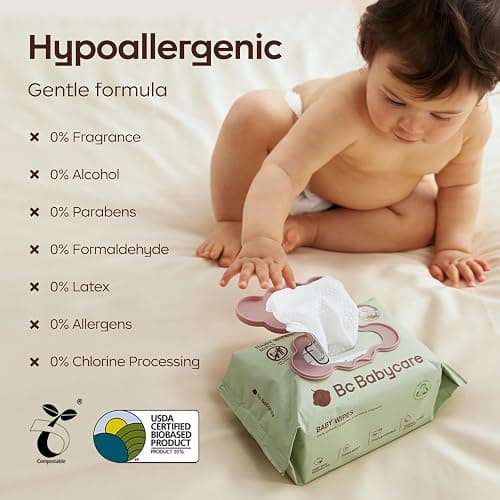 Bc Babycare Cloud Moist Baby Travel Wipes, 6 Pack, On The Go Pocket Size, Ultra Thick, 99% Water, Unscented, Hypoallergenic for Sensitive Skin, Biodegradable thumbnail 6