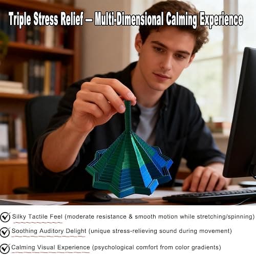 3D Printed Expanded Sensory Fidget Star,Transformable Stress Relief Finger Toy with Detachable Handle,for Office desks as a Stress-Relief Gifts,ADHD & Stress Relief (Red-Blue) thumbnail 3
