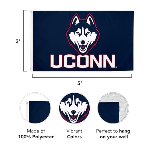 Desert Cactus University of Connecticut UConn Flag - 3 x 5 Feet Huskies Banner, Indoor/Outdoor Durable Fabric, 100% Polyester Design (Style 1) - Blue thumbnail 3
