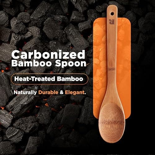 Riveira Dark Bamboo Wooden Spoons for Cooking 6-Piece, Apartment Essentials Wood Spatula Spoon Nonstick Kitchen Utensil Set Premium Quality Housewarming Gifts for Everyday Use thumbnail 3