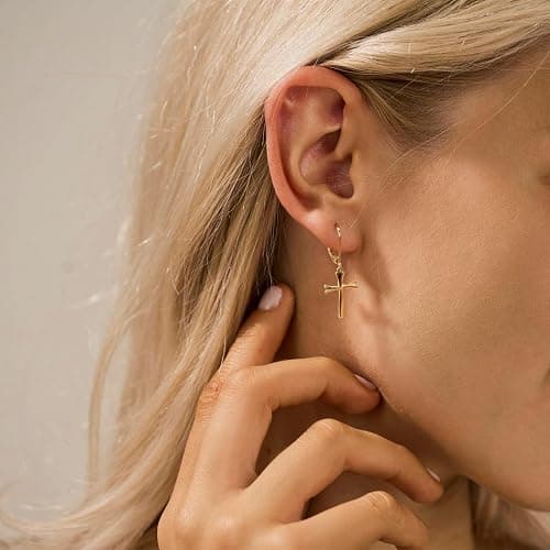 FSLEAD 14K Gold Earring Cross Waterdrop Butterfly Heart Knot Earrings for Women Gold Silver Cross Leverback Drop Gold Silver Teardrop Hoop Dangle Earring White Gold Dangle Drop Earring thumbnail 3
