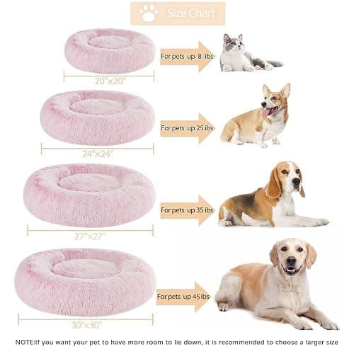WNPETHOME Calming Dog Bed Cat Bed Donut, Faux Fur Pet Bed Self-Warming Donut Cuddler, Comfortable Round Plush Dog Beds (24 x 24 x 8 Inch, Light Pink) thumbnail 5