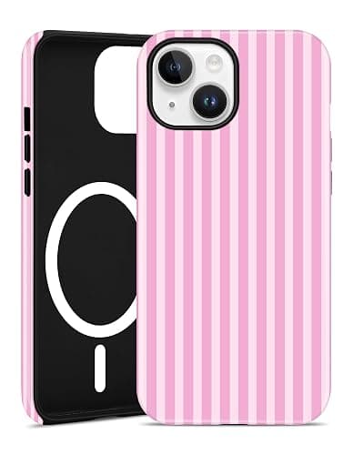 Aitipy Magnetic Striped Phone Case for iPhone 15 Plus, Compatible with MagSafe, Cute Pink Aesthetic Stripe Soft TPU and Hard PC Shockproof Protective Phone Cover for Women Girls - Image 1