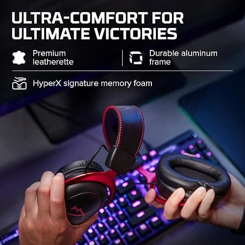 HyperX Cloud II - Gaming Headset, 7.1 Surround Sound, Memory Foam Ear Pads, Durable Aluminum Frame, Detachable Microphone, Works with PC, PS5, PS4, Xbox Series X|S, Xbox One – Red thumbnail 5
