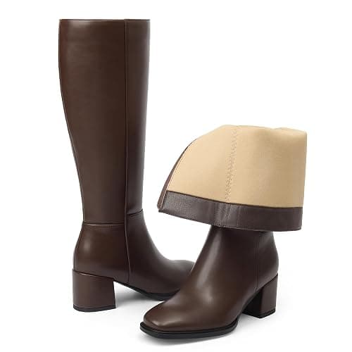 AIUNIIND Knee High Boots for Women, Low Block Heel, Round Toe, Side Zipper | Comfortable Tall Boots, 2.5 inch Chunky Heel, PU Faux Leather, Zip Up, for Fall, Winter, Going out, Dress, Festival thumbnail 5