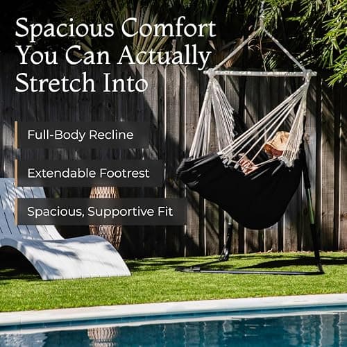 Hanging Hammock Chair Swing - Outdoor & Indoor - Hammock Swing Chair | V2 Lab-Tested Straps, Footrest, Spacious XL Seat, For Adults, Cotton Blend, Ceiling Mount, Bedroom to Porch Use thumbnail 2
