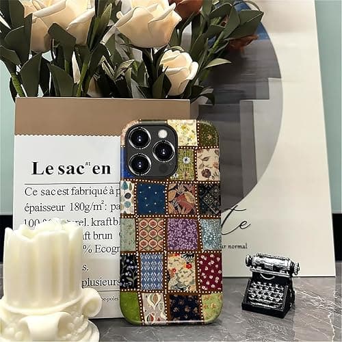 MQJCYB Case for iPhone 16 Pro Max, Hybrid Heavy Duty 2 in 1 Full Body Rugged Shockproof Protection Glossy Case for iPhone 16 Pro Max - Checked Fabric Pattern Collage thumbnail 7