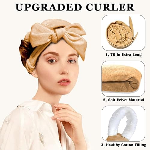 Gwabee 70" Soft Hair Curlers for Overnight Curls - No Heat Curl Wrap with 9 Rods for Long Hair, Khaki thumbnail 3
