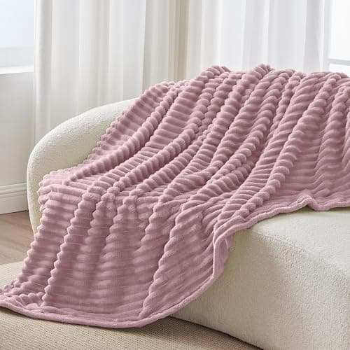 BEDELITE Fleece Throw Blanket for Couch - 300GSM Soft & Warm Fluffy Berry Purple Blanket, Decorative and Giftable Striped Blankets for Women, Men, 50"x60" thumbnail 7