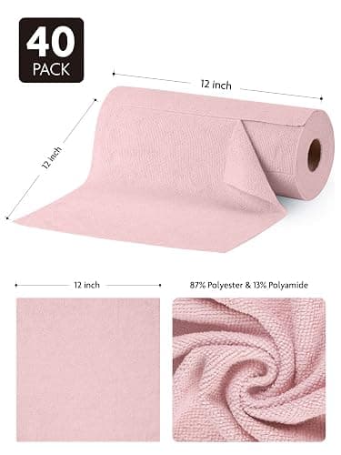Fantasticlean Microfiber Cleaning Cloth Roll- 40 Sheets, 12" x 12" (Pink) | Super Absorbent, Lint-free, Tear-away Microfiber Towel Roll, for All-Purpose Cleaning, Reusable Alternative to Paper Towels thumbnail 2