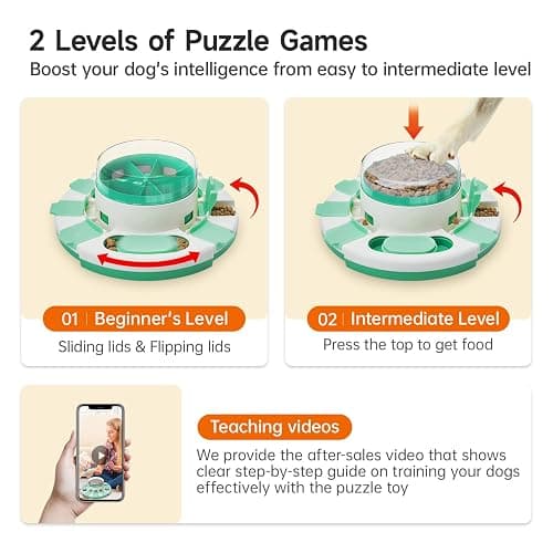 Potaroma Dog Puzzle Toy 2 Levels, Slow Feeder, Pup Food Treat Feeding Dispenser for IQ Training and Entertainment for All Breeds (Green White) thumbnail 6