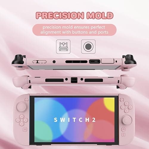 PlayVital Hard Case for Nintendo Switch 2 with Extra Stand & Thumb Grip Caps | Split Design, Dockable Protective Full-Body Shell Cover for Nintendo Switch 2 | Solid Color Series, Cherry Blossoms Pink thumbnail 4
