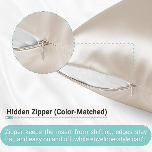 Gabire Mulberry Silk Pillow Cases Set of 2, Both Sides Real Silk Pillowcase for Hair and Skin Prevent Acne Pillowcase Organic Silk Pillow Cases 2 Pack with Hidden Zipper, Beige, Standard (20"×26") thumbnail 5