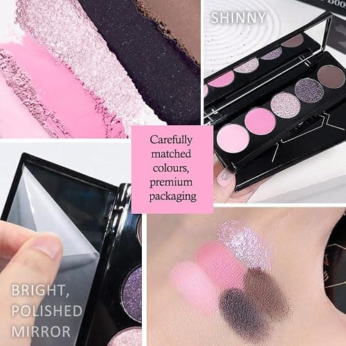 CAKAILA Pink Black Brown 5Colors Eye Shadow Palette Makeup with Mirror,Neutral Vegan Eyeshadow Palette for Older Women Waterproof Long Lasting Naturing-Looking sombras para ojos,Cruelty Free thumbnail 4