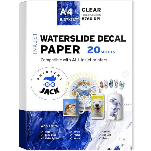 Water Slide Decal Paper Inkjet 20 Sheets A4 Size Premium Water-Slide Transfer Paper Clear Transparent Printable Water Slide Decals for Tumblers, Mugs, Glasses DIY Christmas Gift - Image 1