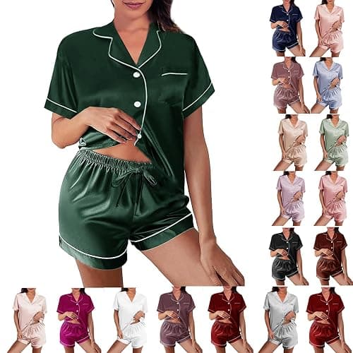 WJing Yi Jia Womens Silk Satin Pajamas Loungewear Two-Piece Sleepwear Button-Down Floral Pj Set XS-4XL thumbnail 8