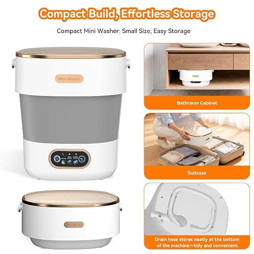 JUJOJB Portable Washing Machine, Folding 20L Mini Washer and Spin-Dryer | 3 modes with deep cleaning. Compact for apartments, dorms, home, RV, and travel. For small clothes and delicates. White. thumbnail 3