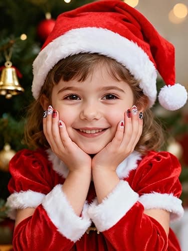 EBANKU Christmas Kid Press on Nails, 72Pcs Xmas Almond Fake Nails Kit Full Cover Christmas Theme Design False Nail with Nail Glue for Girl thumbnail 5