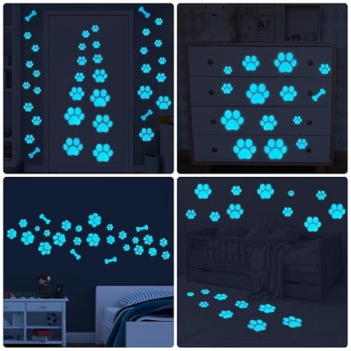 Glow in The Dark Dog Paw Print Wall Decals - Removable Vinyl Bone Stickers for Pup Room Decor - Animal Footprint Decals for Kids Boys Girls Bedroom Nursery - Blue thumbnail 5