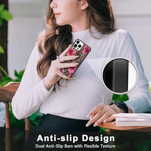 Axulimin Cute Pink Hibiscus Flowers Leopard Cheetah Print Aesthetic Phone Case for iPhone 15 Pro Max Case for Women Girls -6.7Inch thumbnail 5