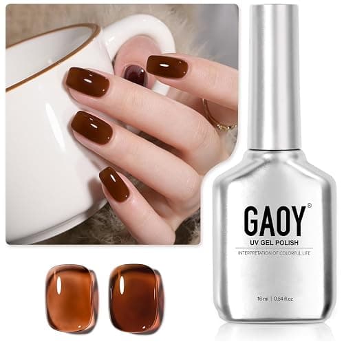 GAOY Jelly Nude Gel Nail Polish, 16ml Sheer Dark Brown Translucent Soak Off Gel Polish, UV Light Cure for Nail Art DIY, 1628 Hot Cocoa - Image 1