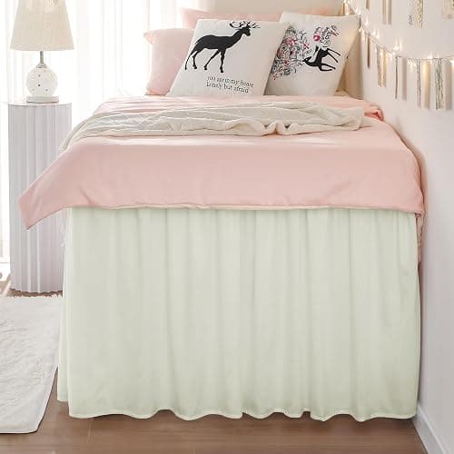RIMELA Cream Dorm Bed Skirt Twin XL 32 Inch Drop, Easy to Install Extra Long Wrap Around Elastic Dust Ruffle, Bedskirt Silky Fabric Machine Washable (Twin XL 80“L x 39”W & Twin 75“L x 39”W) thumbnail 9