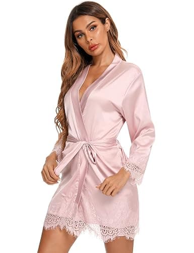 RSLOVE Damen Satin Sexy Bademantel für Hochzeit Braut&Brautjungfern Kimono Morgenmantel thumbnail 3
