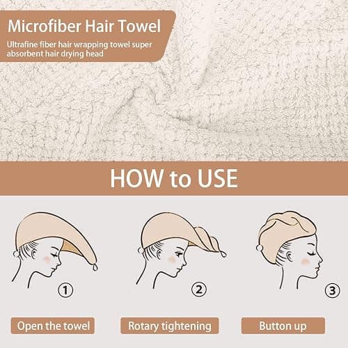 CZZXI 3 PCS Microfiber Hair Towel, Hair Wraps for Women Wet Hair, Fast Drying Hair Turban, Anti Frizz Head Towels Wrap for Curly Hair (Beige, Khaki, Grey) thumbnail 5