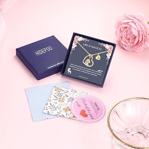 Hidepoo Unicorn Necklace Gifts for Girls - 14K Gold/Rose Gold/White Gold Plated Colorful CZ Heart Unicorn Necklace Little Girls Jewelry Initial Unicorn Necklace Birthday Gifts Unicorn Gifts for Girls - A. - Gold thumbnail 9